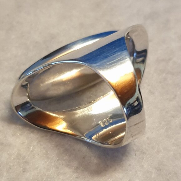 Chunky Vintage 925 Sterling Silver Oval Abalone Shell Inlay Statement Ring - Picture 10 of 14